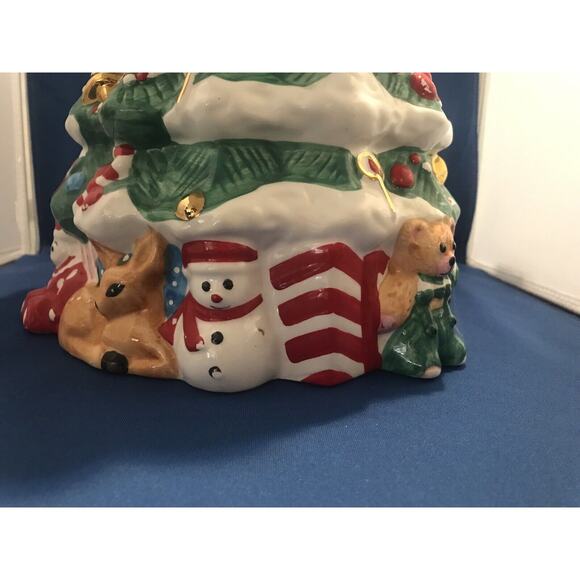 Christmas Tree Cookie Jar Ceramic Snowman Teddy Bear Gifts Festive Decor - Picture 4 of 6